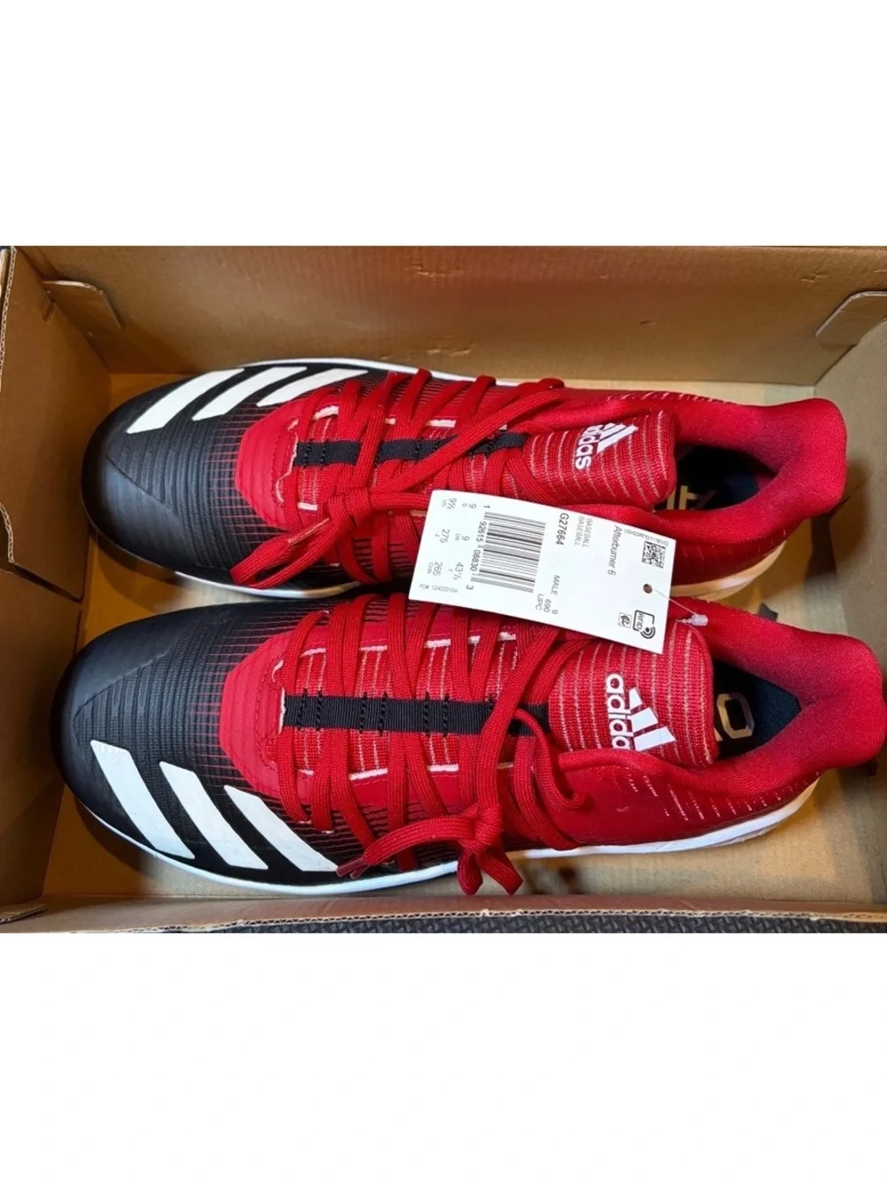 adidas Afterburner 6 Baseball Cleats Mens 9.5 Red Black Metal Spikes NWT